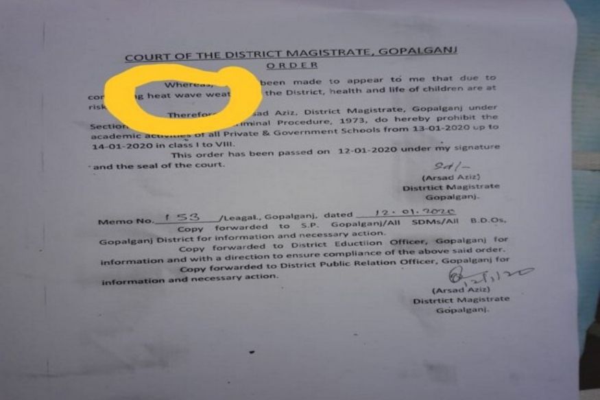 Bihar District Magistrate Issues Order to Close Schools for ‘Heat Wave’ Instead of ‘Cold Wave’.