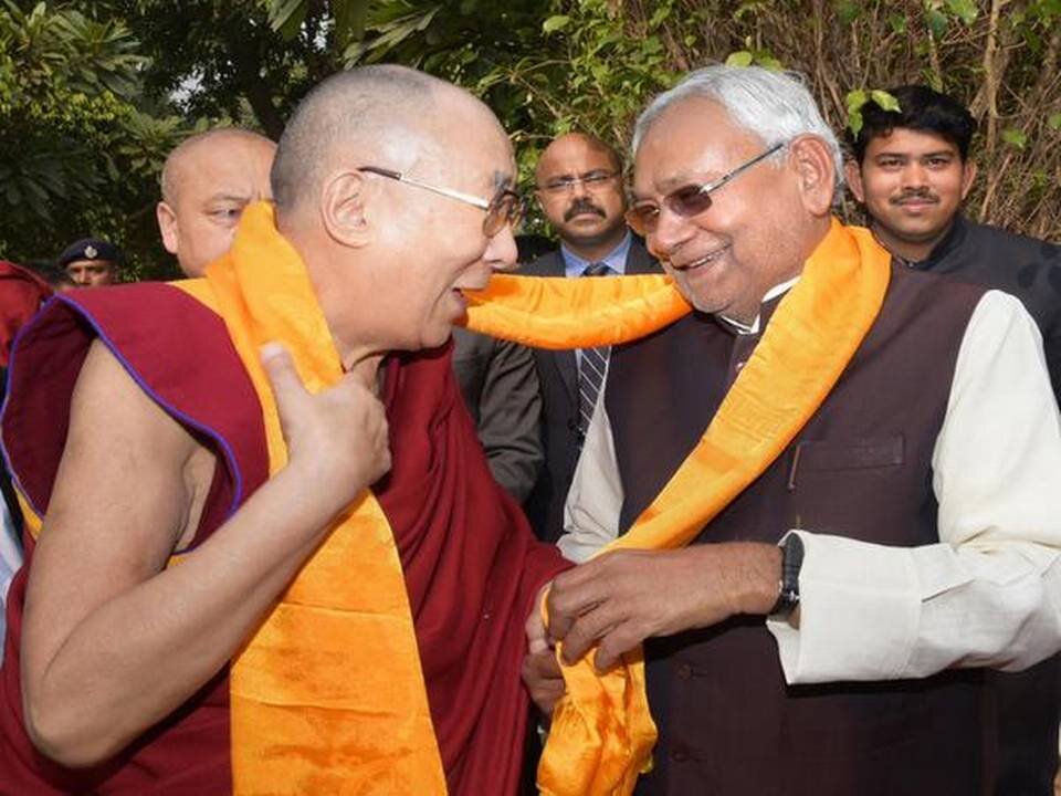 Dalai Lama visits Bihar CM’s residence, prays for peace.